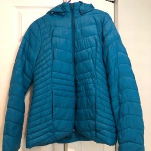 Turquoise Puffer Jacket with Removable hood